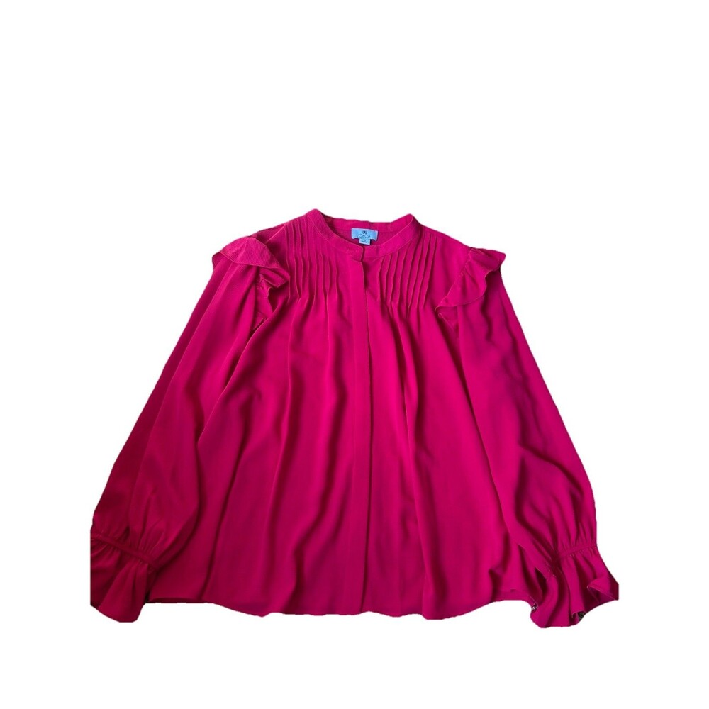 CeCe Button Front Hot Pink Blouse 3X Office Work Party Flowy Lightweight Ruffle